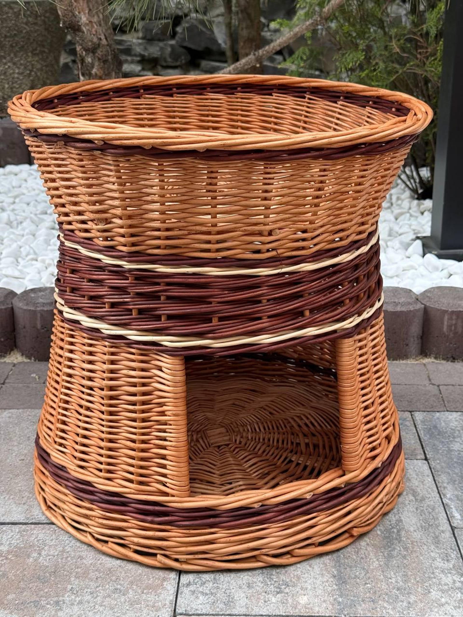 BinkyPaws 2-Tier Natural Wicker Pet Bed & Condo | Handmade in Poland