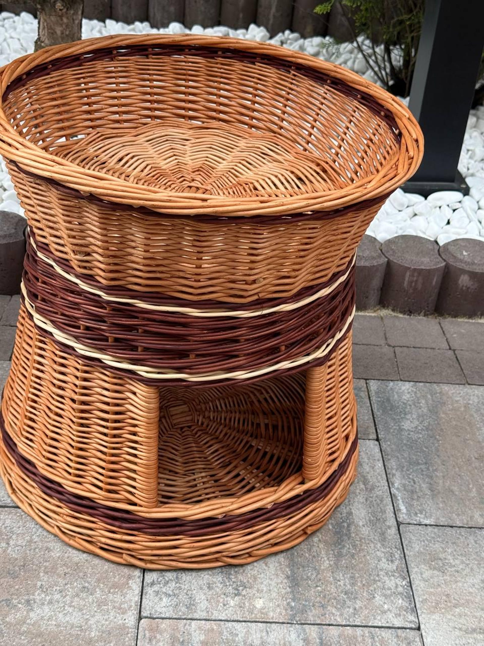 BinkyPaws 2-Tier Natural Wicker Pet Bed & Condo | Handmade in Poland