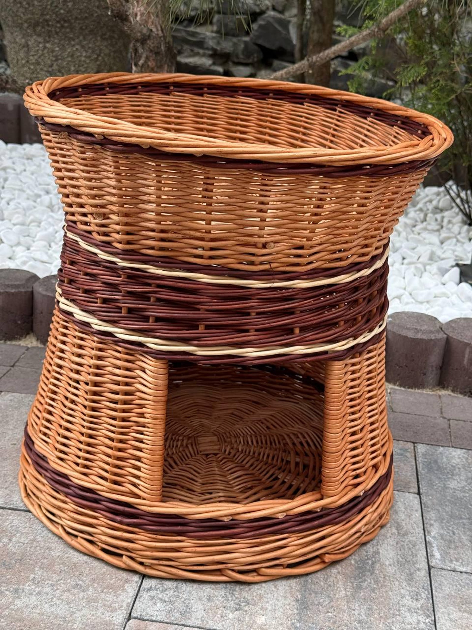 BinkyPaws 2-Tier Natural Wicker Pet Bed & Condo | Handmade in Poland