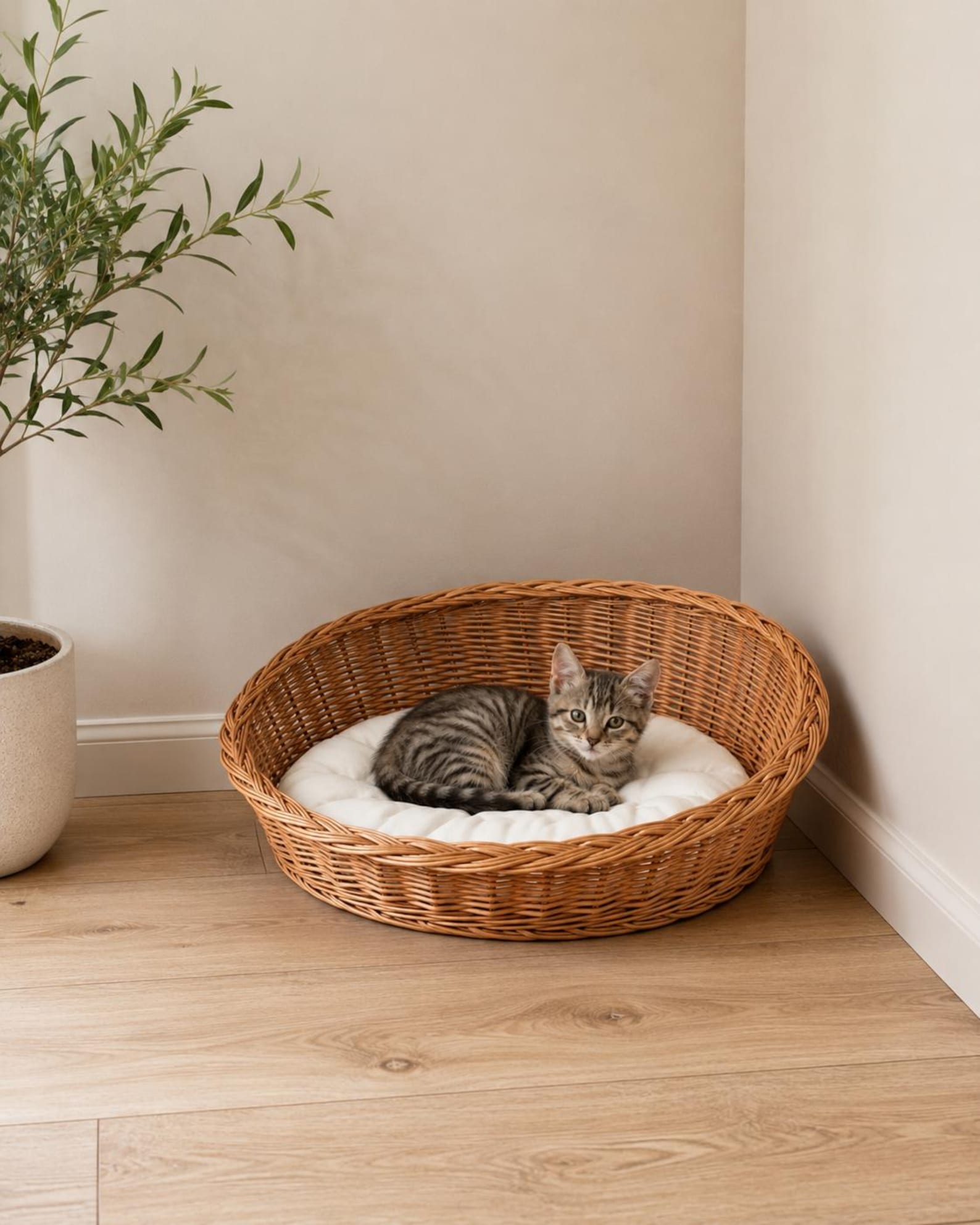BinkyPaws Cozy Oval Wicker Pet Bed | Handmade in Poland